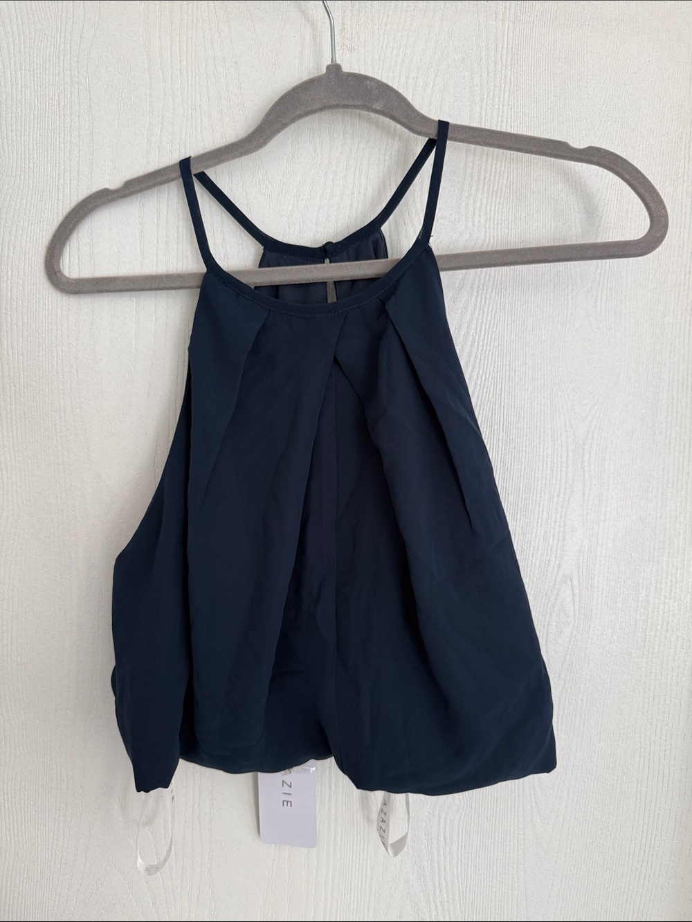 Azazie Navy Halter Pleated Camisole